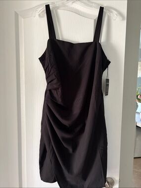 LOFT Black Sleeveless Ruched Midi Dress